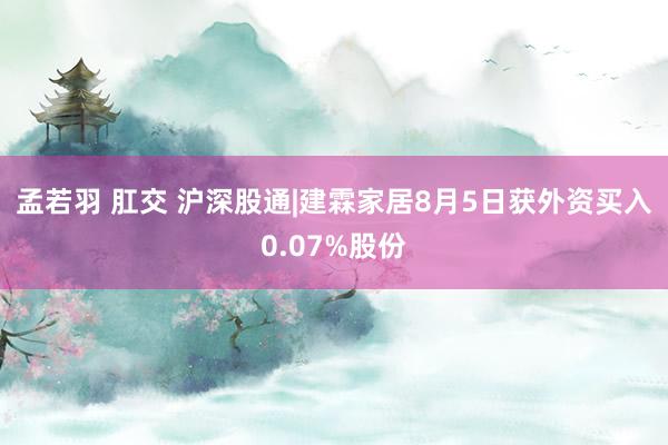 孟若羽 肛交 沪深股通|建霖家居8月5日获外资买入0.07%股份